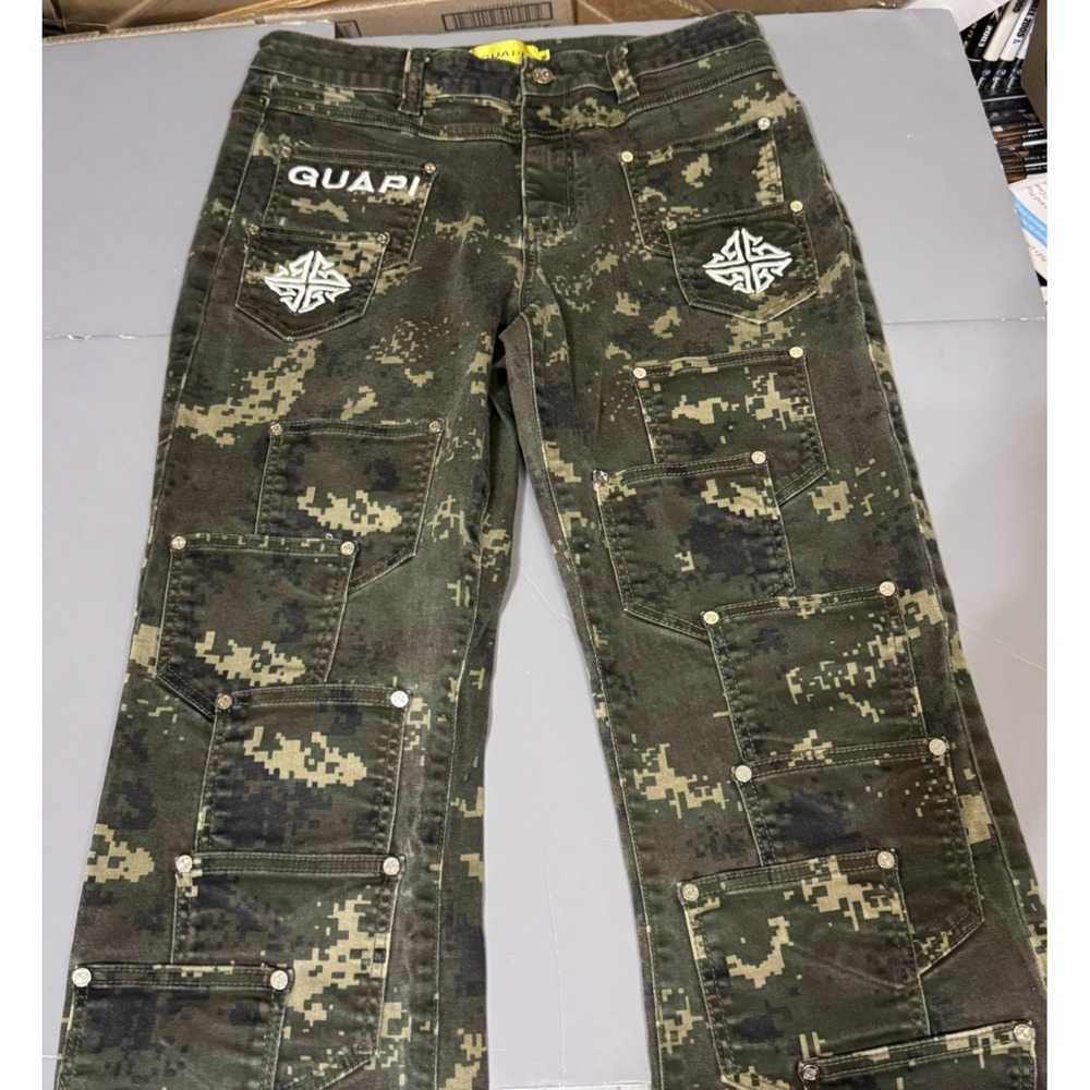 Guapi Jeans Mens 36 34 Camo All Over Pockets Flared Designer Stretch